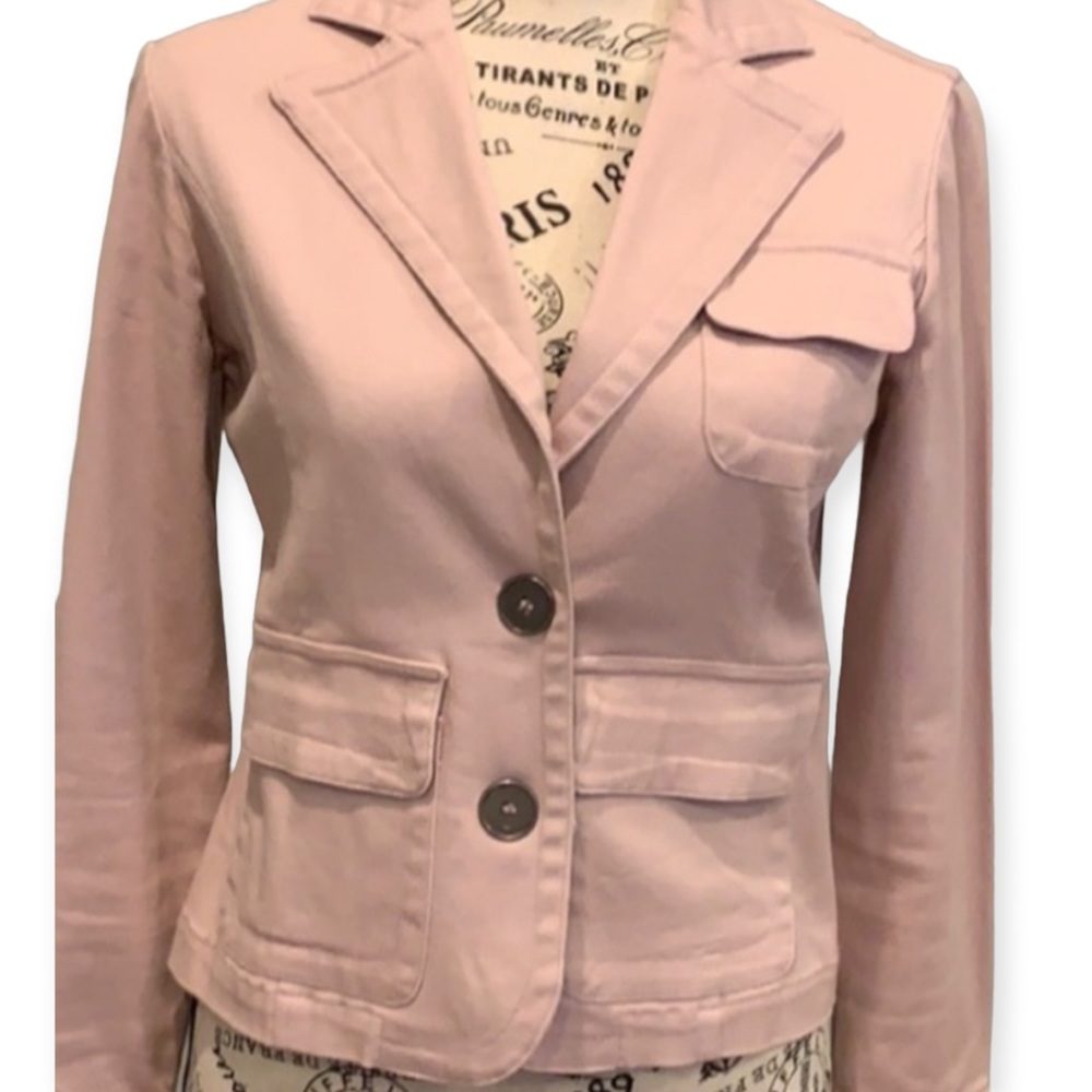 VINTAGE PARIS BLUES BUTTON DOWN CROP BLAZER BLUSH